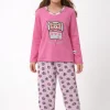 Conjunto Inverno Infantil Feminino em Malha PV Blusa lisa Calça Estampada