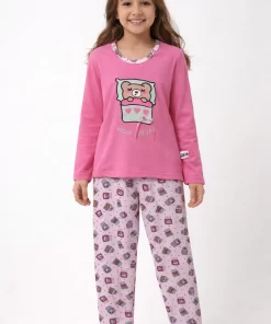 Conjunto Inverno Infantil Feminino em Malha PV Blusa lisa Calça Estampada
