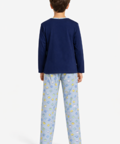 Alternative view of Conjunto longo masculino infantil em malha PV azul estampado