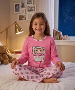 Conjunto Inverno Infantil Feminino em Malha PV Blusa lisa Calça Estampada - Imagem 6