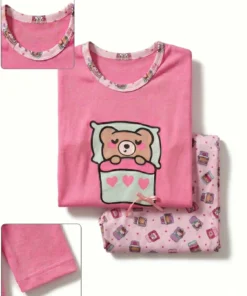 Conjunto Inverno Infantil Feminino em Malha PV Blusa lisa Calça Estampada - Imagem 7