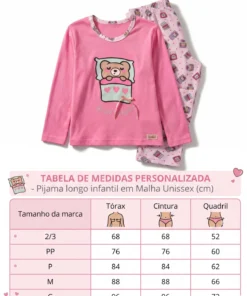 Conjunto Inverno Infantil Feminino em Malha PV Blusa lisa Calça Estampada - Imagem 9