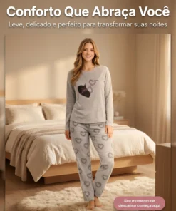 Alternative view of Pijama Feminino Inverno Manga Longa Estampa De Coração Cinza