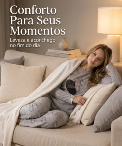 Pijama Feminino Inverno Manga Longa Estampa De Coração Cinza - Imagem 7