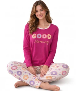 Conjunto Feminino Longo Em Malha Pv Donuts Good Morning