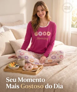 Alternative view of Conjunto Feminino Longo Em Malha Pv Donuts Good Morning
