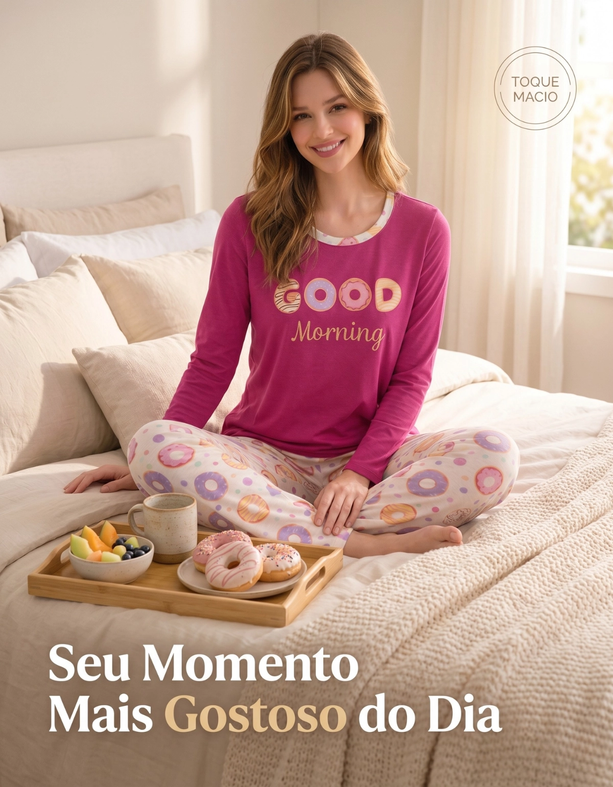 Conjunto Feminino Longo Em Malha Pv Donuts Good Morning - Imagem 2