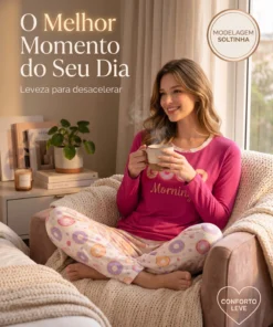 Conjunto Feminino Longo Em Malha Pv Donuts Good Morning - Imagem 3
