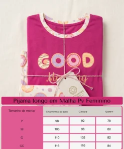 Conjunto Feminino Longo Em Malha Pv Donuts Good Morning - Imagem 8