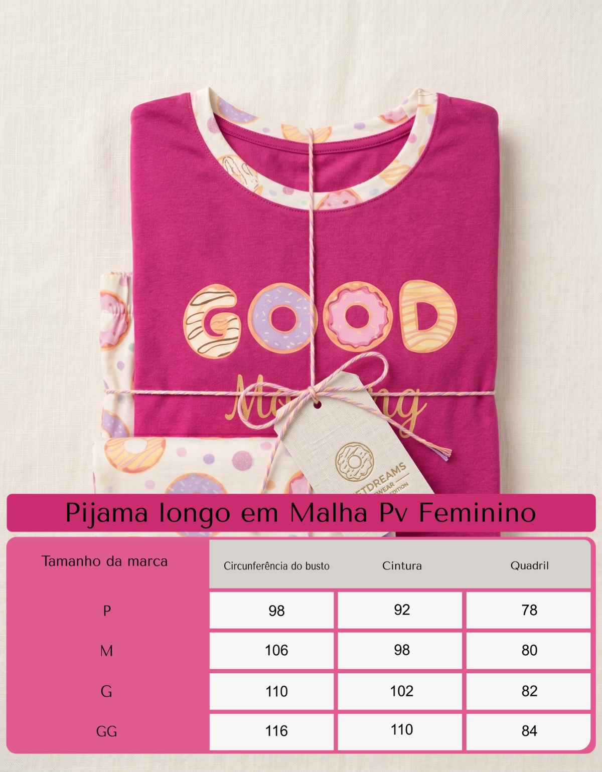 Conjunto Feminino Longo Em Malha Pv Donuts Good Morning - Imagem 8