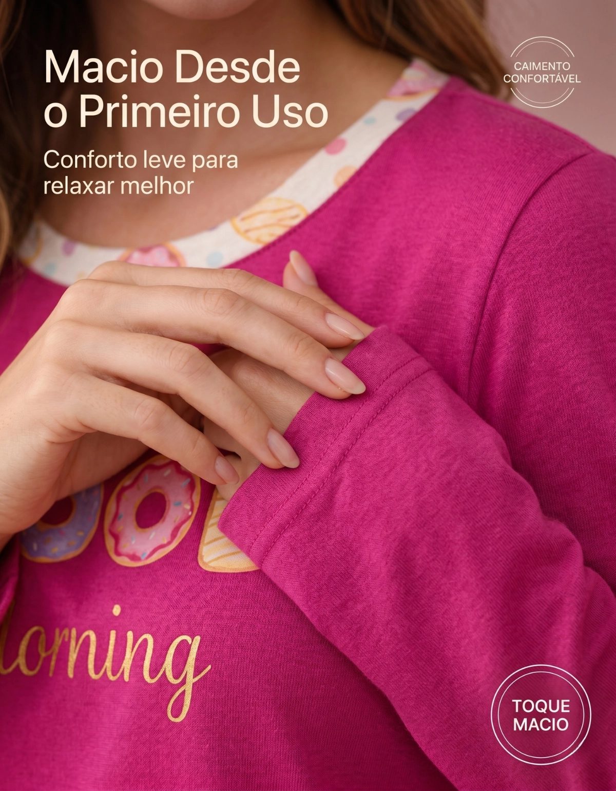 Conjunto Feminino Longo Em Malha Pv Donuts Good Morning - Imagem 9