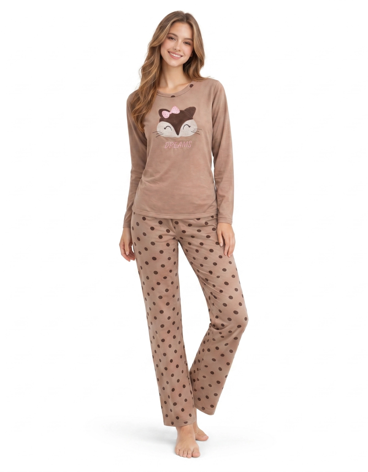 Conjunto Feminino Adulto Em Moletinho Com Bordado De Raposa