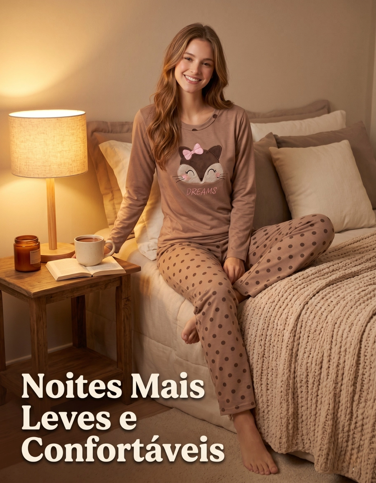 Conjunto Feminino Adulto Em Moletinho Com Bordado De Raposa - Imagem 2