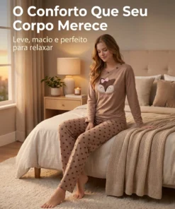 Conjunto Feminino Adulto Em Moletinho Com Bordado De Raposa - Imagem 4