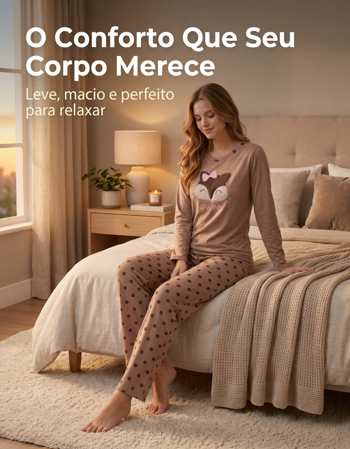 Conjunto Feminino Adulto Em Moletinho Com Bordado De Raposa - Imagem 4