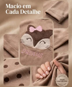 Conjunto Feminino Adulto Em Moletinho Com Bordado De Raposa - Imagem 5