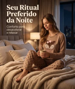 Conjunto Feminino Adulto Em Moletinho Com Bordado De Raposa - Imagem 6
