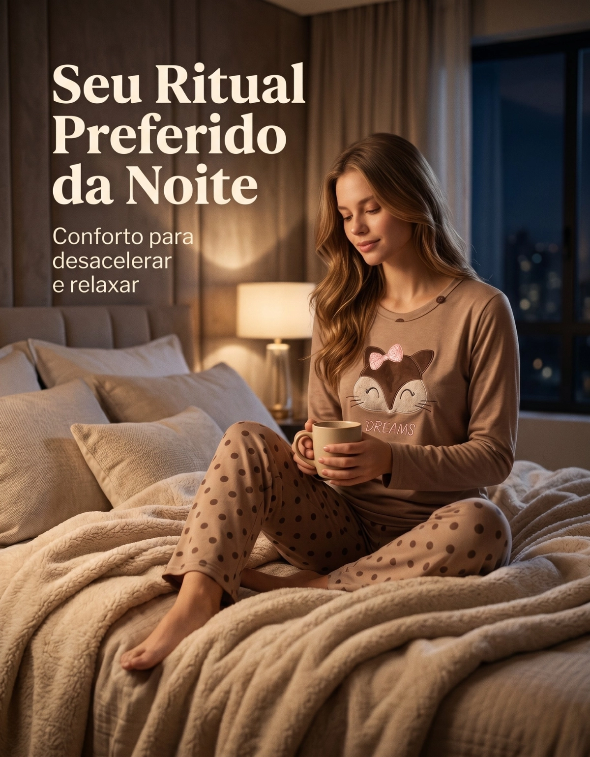 Conjunto Feminino Adulto Em Moletinho Com Bordado De Raposa - Imagem 6
