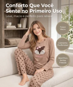Conjunto Feminino Adulto Em Moletinho Com Bordado De Raposa - Imagem 7