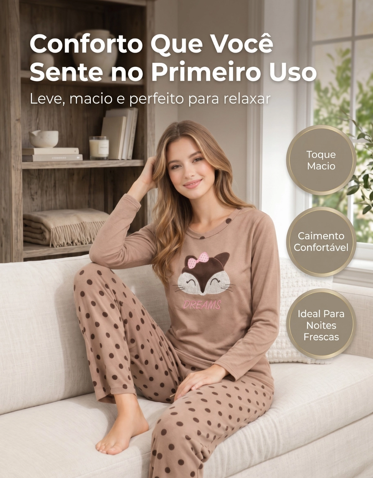 Conjunto Feminino Adulto Em Moletinho Com Bordado De Raposa - Imagem 7