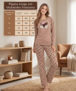 Conjunto Feminino Adulto Em Moletinho Com Bordado De Raposa - Imagem 8