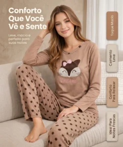 Conjunto Feminino Adulto Em Moletinho Com Bordado De Raposa - Imagem 9