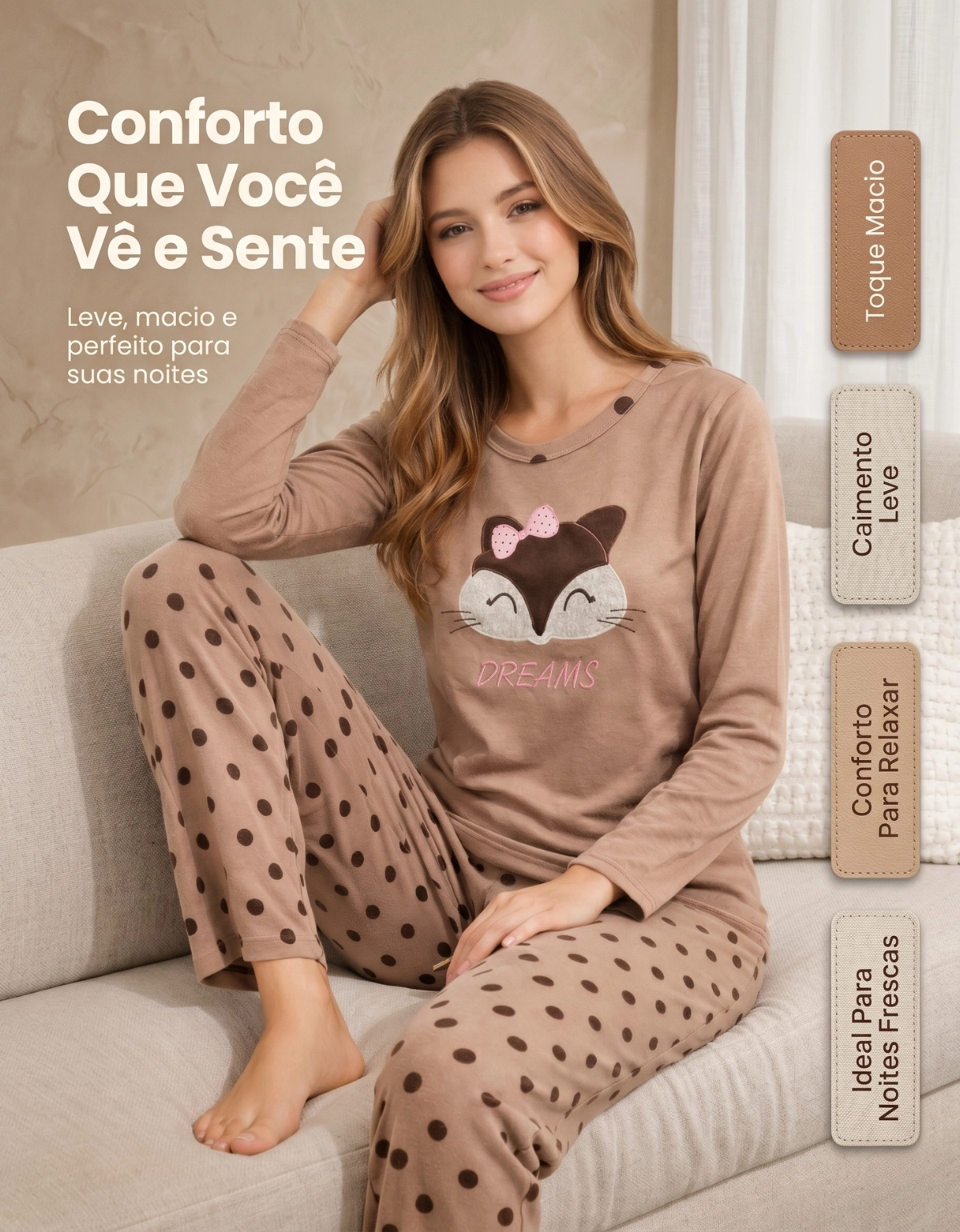Conjunto Feminino Adulto Em Moletinho Com Bordado De Raposa - Imagem 9